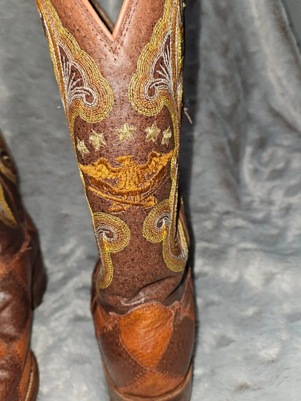 El General Pointed Toe Patchwork Ostrich Cowboy Boots Mens 8.5  {#826-4}